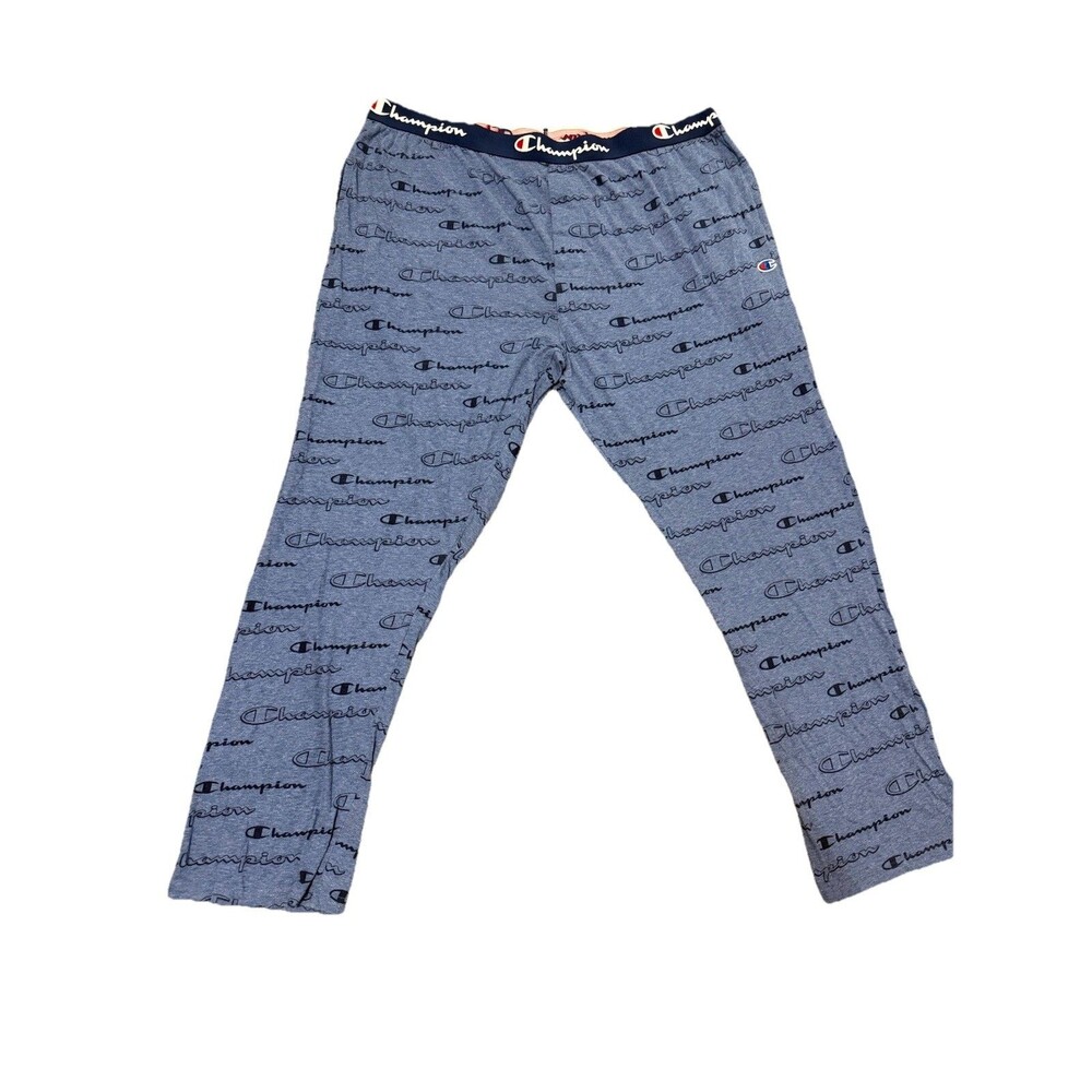 Champion Men's Pajama Pants XL Blue Logo Print Cotton Blend Knit Elastic Waist